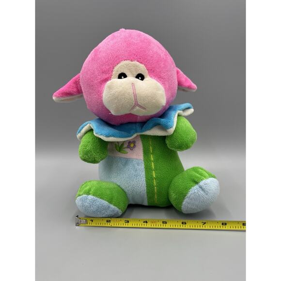 Pink Lamb Sheep Plush W/ Embroidered Flowers Front 9.5” Stuffed Animal Colorful - Picture 6 of 12